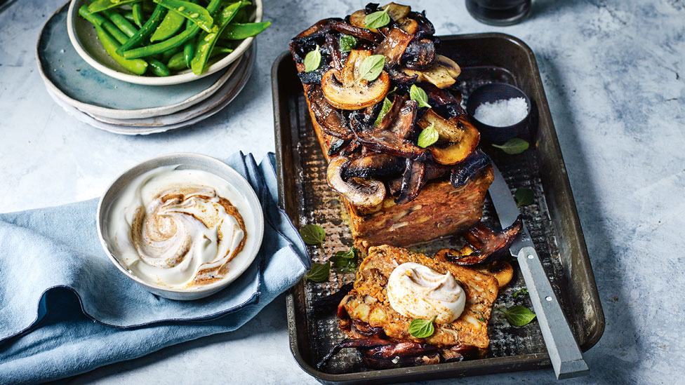 Lamb, harissa and mixed mushroom meatloaf 