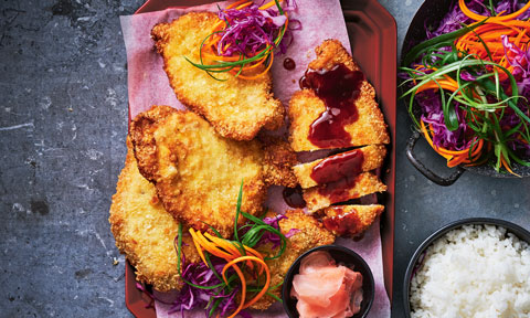 Pork katsu with Japanese-style slaw