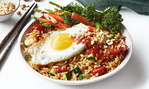 Nasi goreng with spring onions
