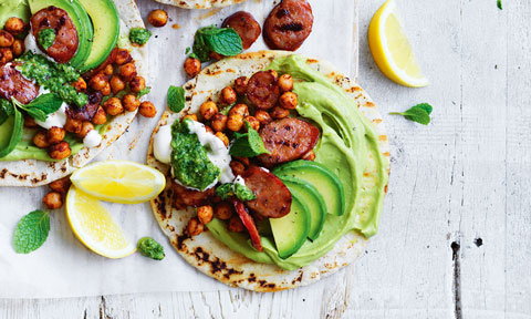 Avocado pitas with spiced chickpeas