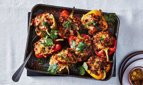 Pulled pork & bean stuffed capsicums