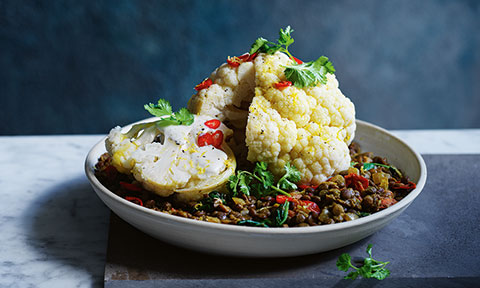 Slow cooker cauliflower with lentil and chilli dhal