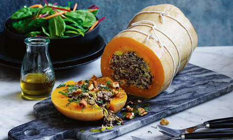 Slow cooker pork and rice stuffed pumpkin