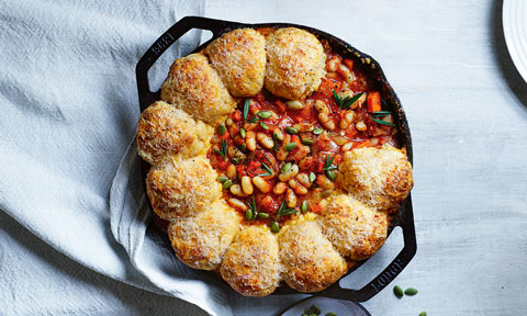 White bean stew with polenta dumplings