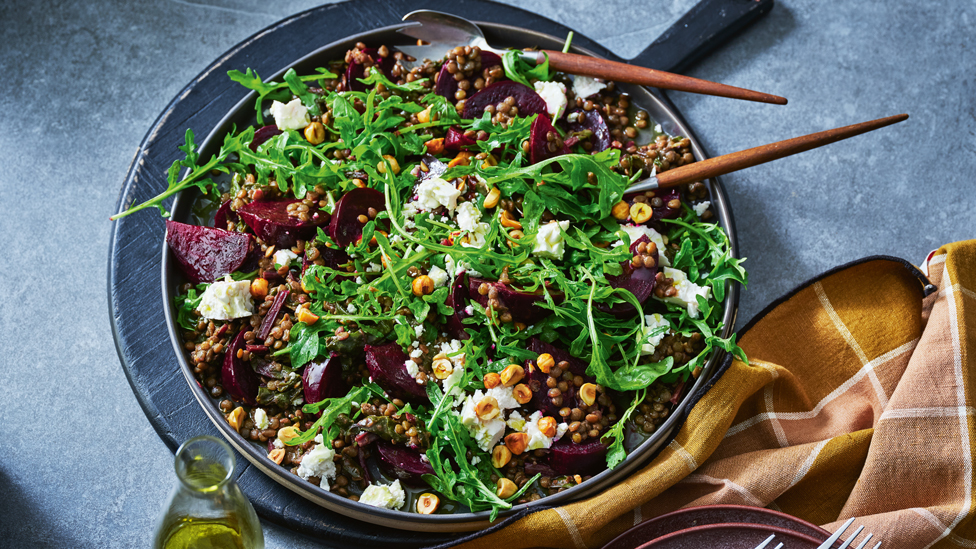 Beetroot and lentil salad with fetta