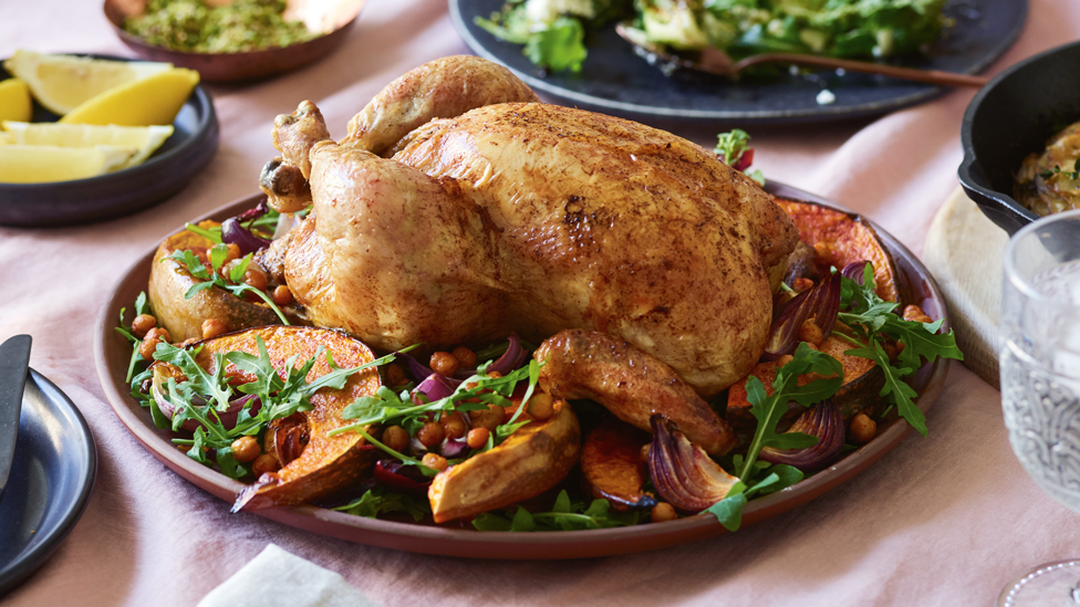 Lemon and rosemary chicken with pumpkin salad