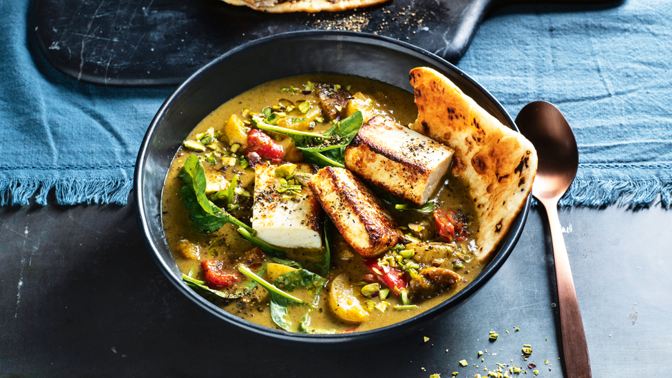 Potato saag aloo with pan-fried paneer