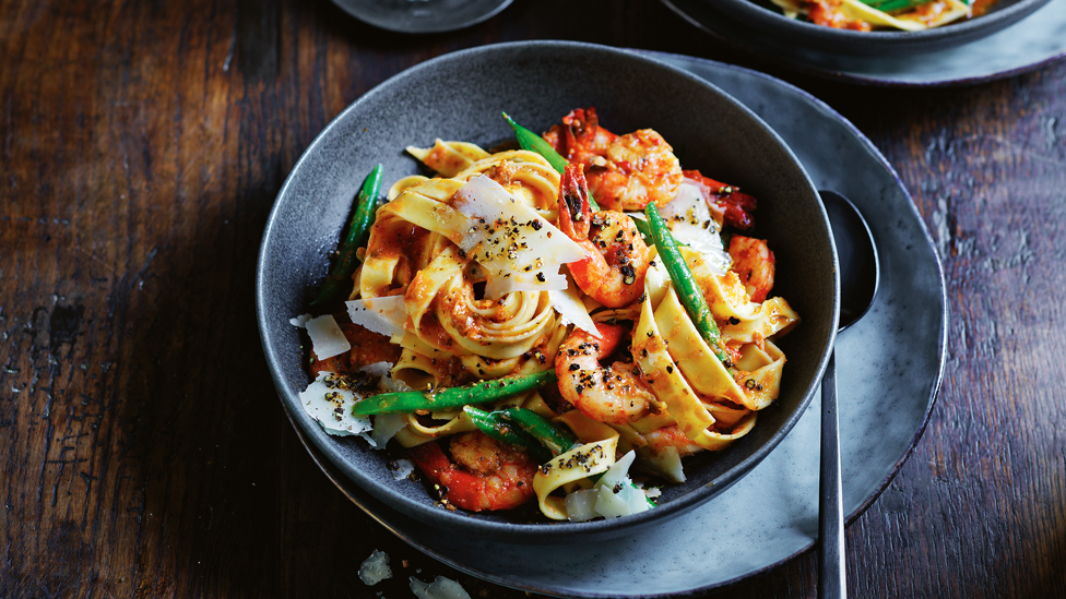 Prawn and pesto fettuccine