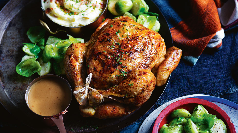 Curtis Stone’s Roast chicken with loaded mashed potatoes and gravy