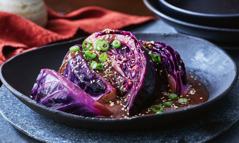 Braised red cabbage in miso butter