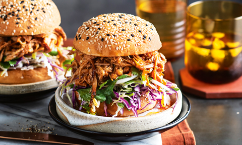 Chipotle pulled pork and slaw burgers