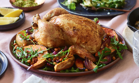 Lemon and rosemary chicken with pumpkin salad