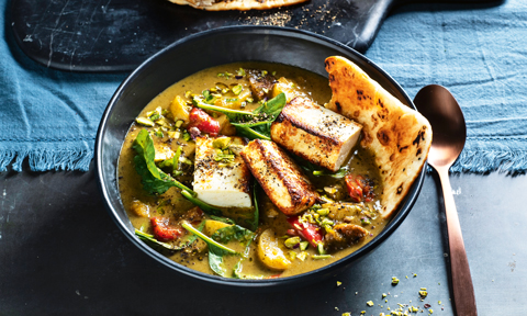 Potato saag aloo with pan-fried paneer