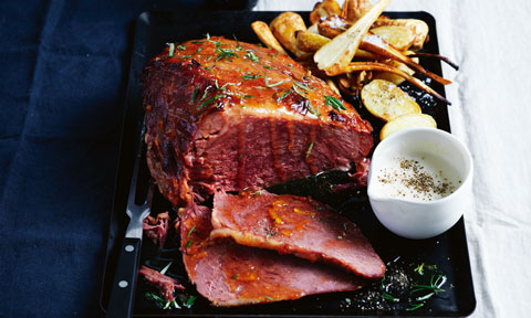 Sticky glazed corned beef