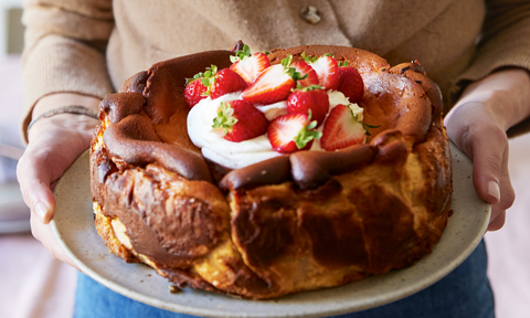 White chocolate and dulce de leche Basque cheesecake