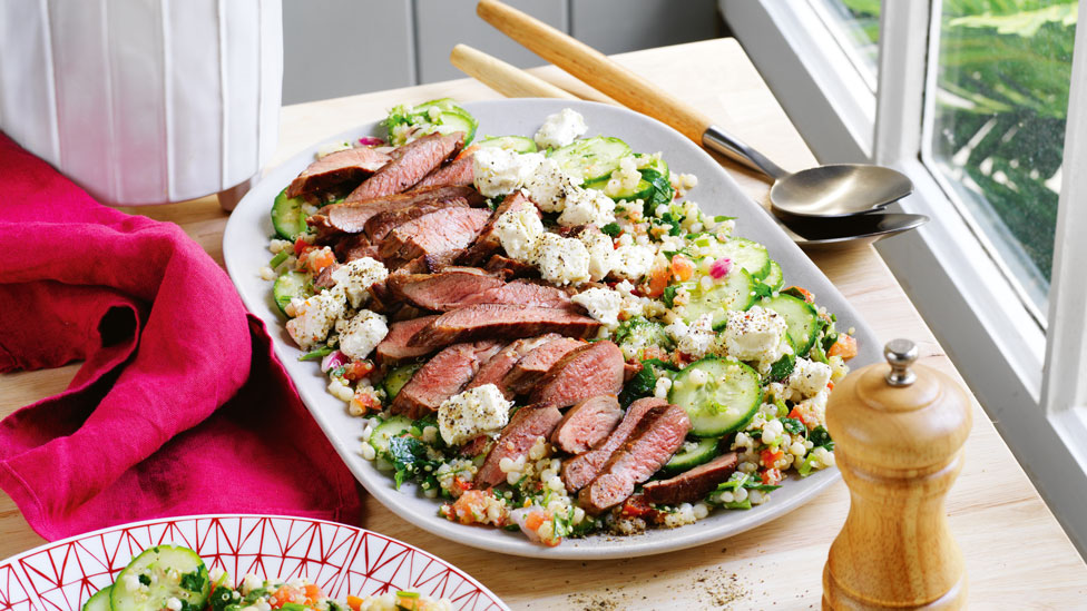 Lamb and couscous tabouleh with fetta