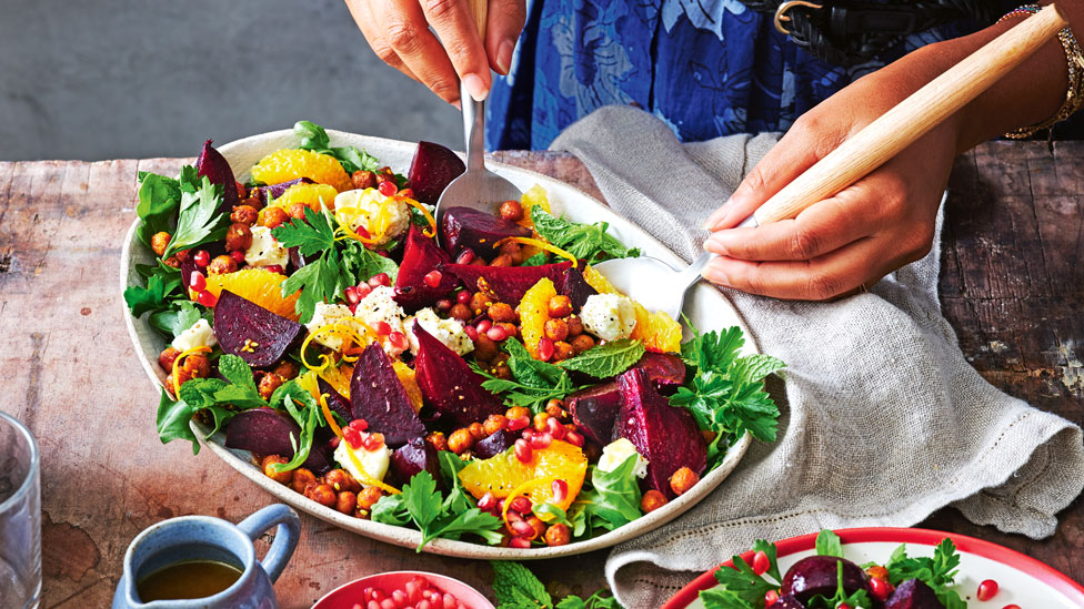 Roasted beetroot salad with spiced chickpeas