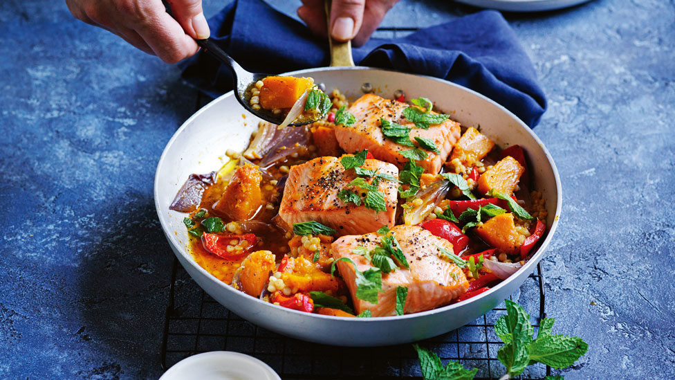 Spiced salmon with pearl couscous