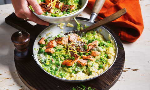 Pea and salmon risotto