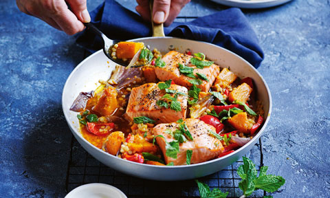 Spiced salmon with pearl couscous