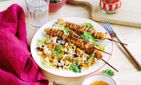 Thai chicken skewers with easy fried rice