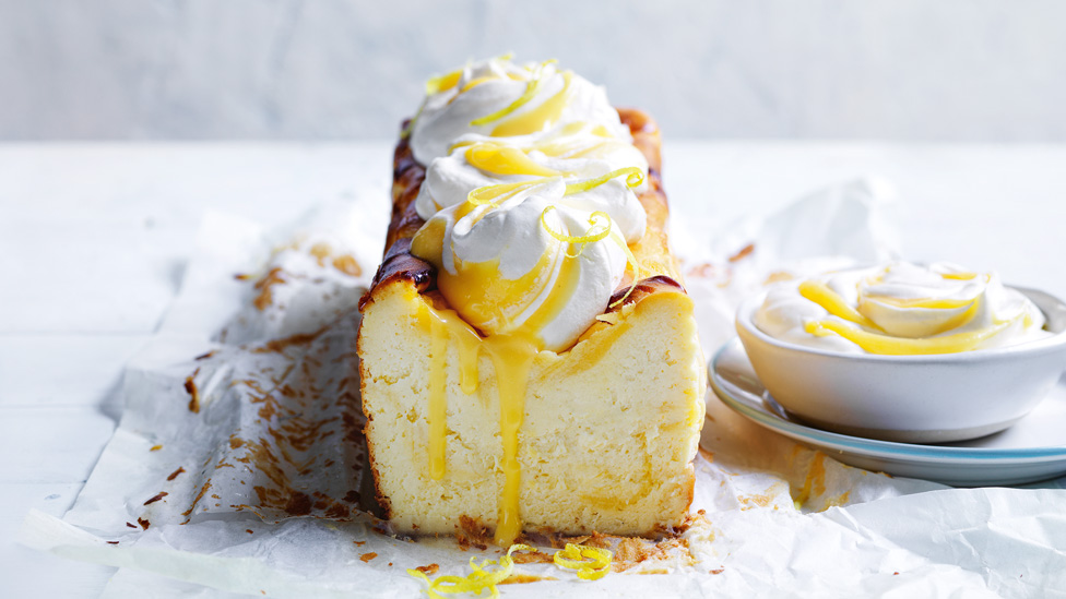 Lemon curd basque cheesecake topped with cream
