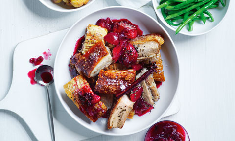 Crispy pork belly with spiced plum sauce 