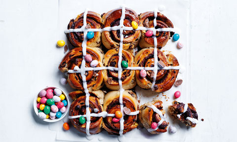 Nine hot cross cinnamon scrolls