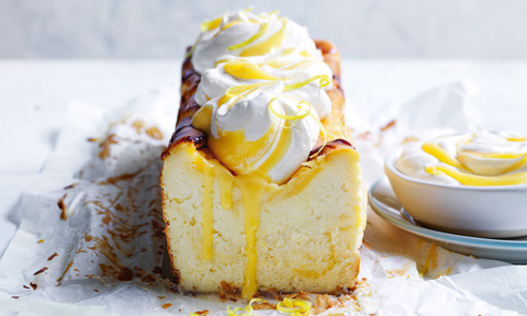 Lemon curd basque cheesecake topped with cream