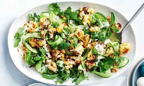 Spiced roast cauliflower salad with chickpeas and pumpkin seeds