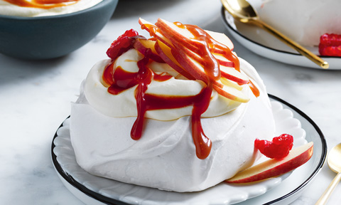 Toffee apple pavlovas with caramel sauce