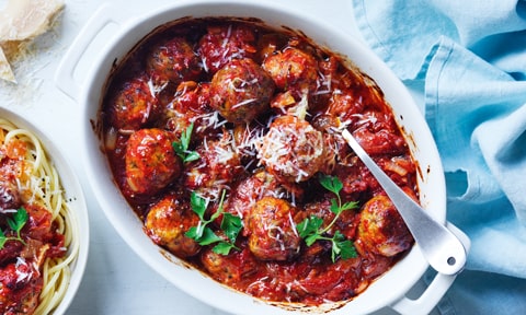 Colin Fassnidge's pork meatballs in tomato sauce with pasta