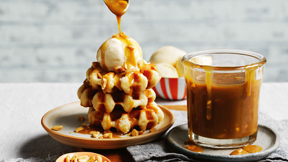 Luke Mangan's caramel sauce with salted peanuts