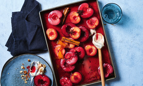 Baked spiced plums