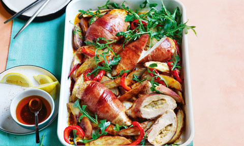 Chicken Kiev tray bake