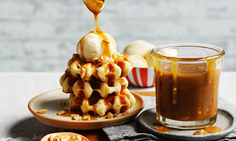 Luke Mangan's caramel sauce with salted peanuts