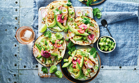 Spiced chicken and avocado tostadas