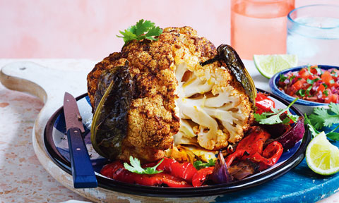 Curtis Stone's whole cauliflower roast with capsicum and coriander