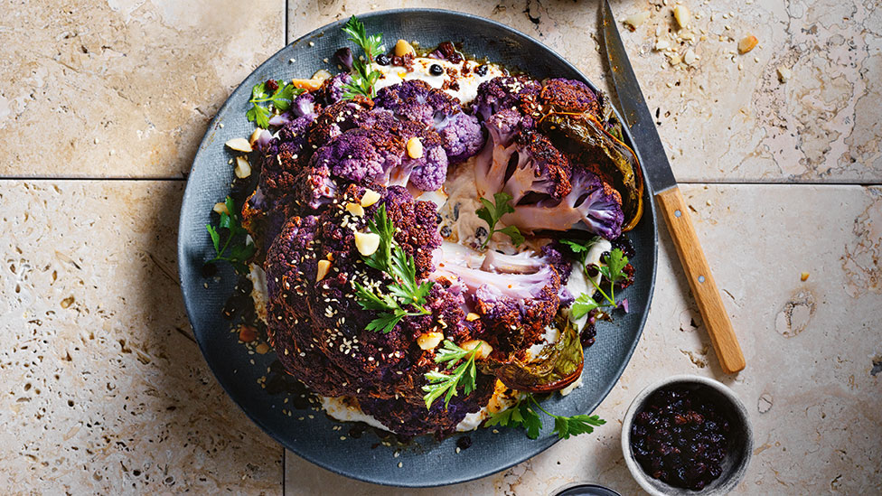 Harissa purple cauliflower with macadamia cream