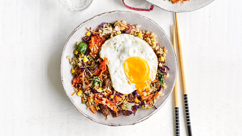 Korean-style fried rice with a sunny side egg