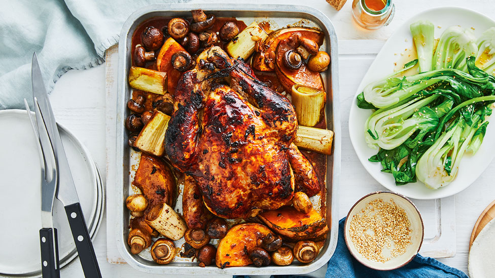 Miso marinated chicken with roasted vegetables