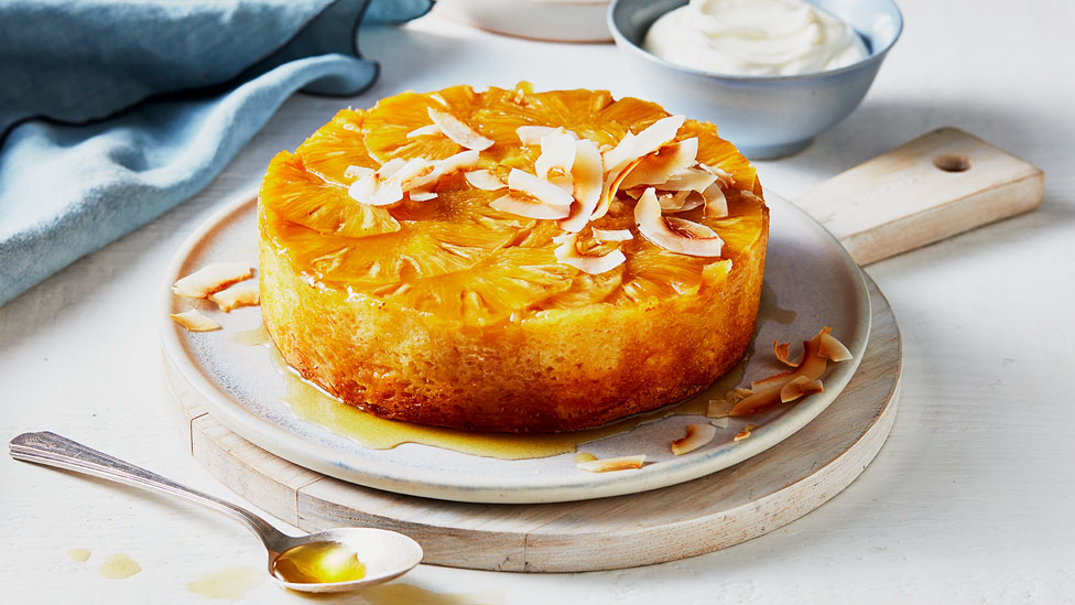 Upside-down pineapple and coconut cake