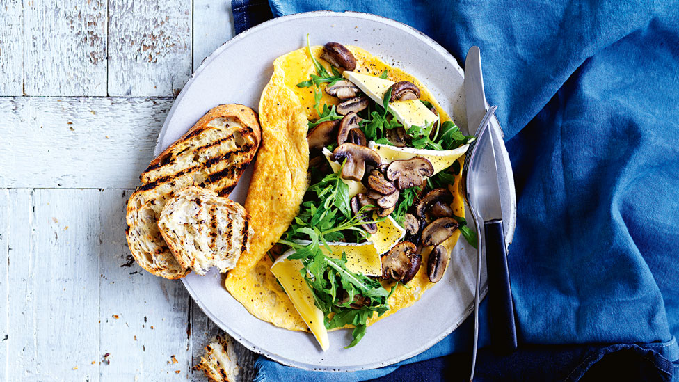 Brown mushroom and brie open omelettes