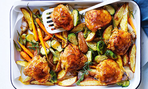 Garlic and rosemary chicken tray bake