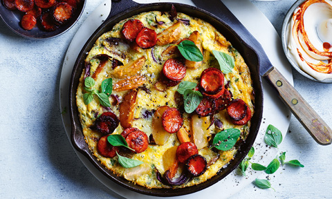 Spanish-style potato tortilla with chorizo 