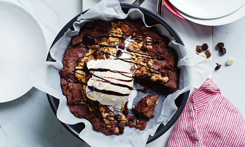 Triple-chocolate skillet cookie