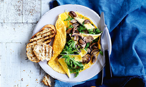 Brown mushroom and brie open omelettes