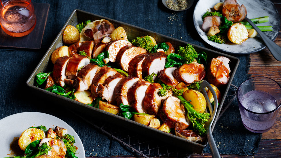 Hoisin garlic pork tray bake