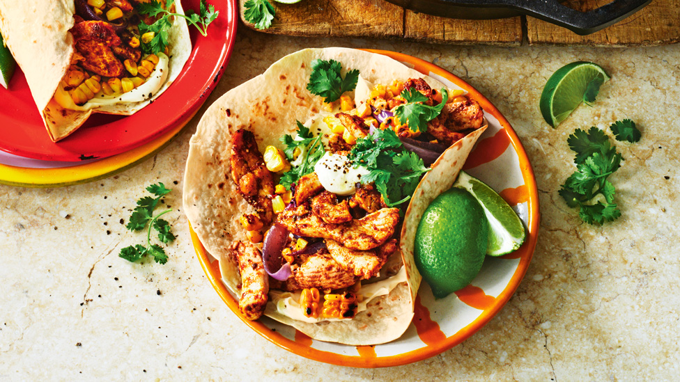 BBQ corn and chicken fajitas