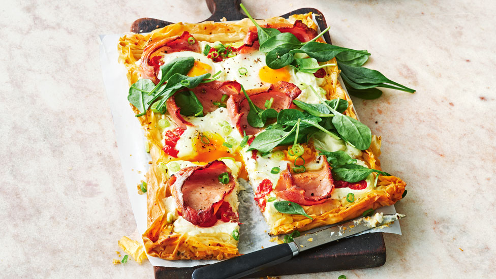 Bacon and egg tart with ricotta